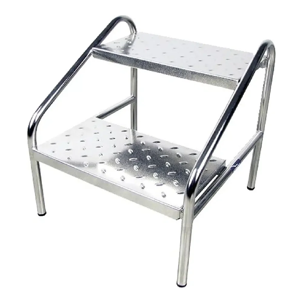 Escabeau inox 2 marches perforées avec main courante